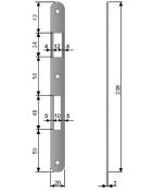 Plaque de gâche - 20x238x2mm bords arrondis - Pour serrure AGB PATENT GRANDE