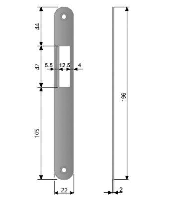 Plaque de gâche - 22x196x2mm LH - Pour AGB CENTRO LATCH