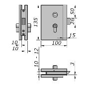 Serrure à ressort 100x135mm avec réservation pour béquille et cylindre et fraisage