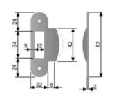 Plaque de gâche - 22x82x2mm - Avec lèvre ronde 8mm - Pour AGB MEDIANA / CENTRO LATCH