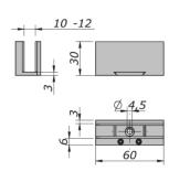 Clame 60x30mm sans découpe pour verre fixe