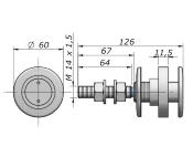 Vis articulée Lg 126mm - DV - Tete dépassante D60 - intercalaire 12mm