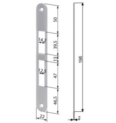 Plaque de gâche - 22x196x2mm bords arrondis - Pour serrure AGB CENTRO FOCUS & CENTRO WITH BOLT