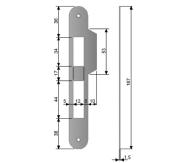 Plaque de gâche - 22x167x1mm bords arrondis + langue 10mm - Pour serrure AGB CENTRO WITH BOLT