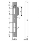 Plaque de gâche - 25x204x1,5mm bords carrés - Pour AGB SICUREZZA ROLLER LATCH