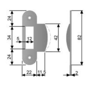 Plaque de gâche - 22x82x2mm - Avec lèvre ronde 12mm - Pour AGB MEDIANA / CENTRO LATCH