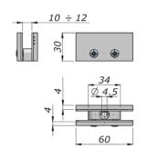 Clame 60x30mm pour verre fixe