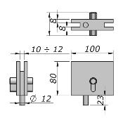 Serrure horizontale 80x100mm avec pêne cylindrique D12mm