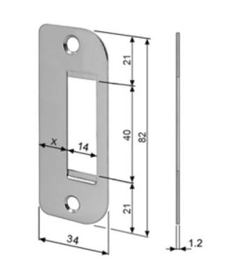 Plaque de gâche à bord droit - 34x82x1,2mm - Pour AGB EASY-FIX - Porte flush 40mm