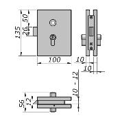 Serrure à ressort 100x135mm avec réservation pour béquille et cylindre