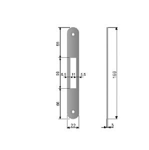 Plaque de gâche - 22x168x3mm - Pour AGB SICUREZZA MORTICE LOCK